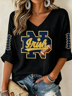 Women'S Rugby Patterned Waffle V-Neck Top