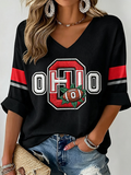 Women'S Rugby Patterned Waffle V-Neck Top