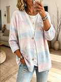 Women'S Pink Art Print Casual Cardigan