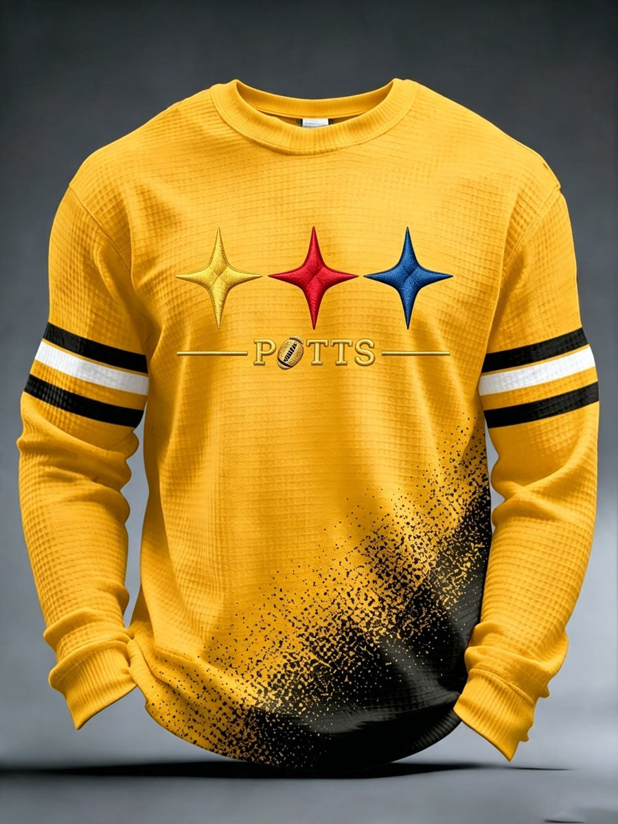 Men's Football Print Waffle Crewneck Sweatshirt