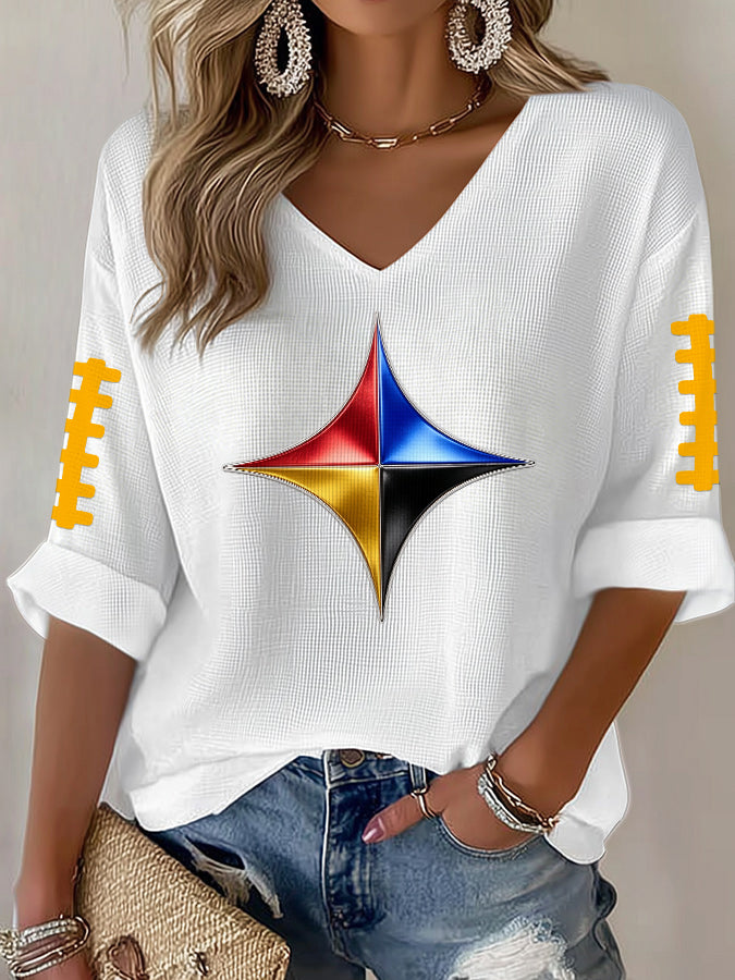 Women'S Football  Print Waffle  Top