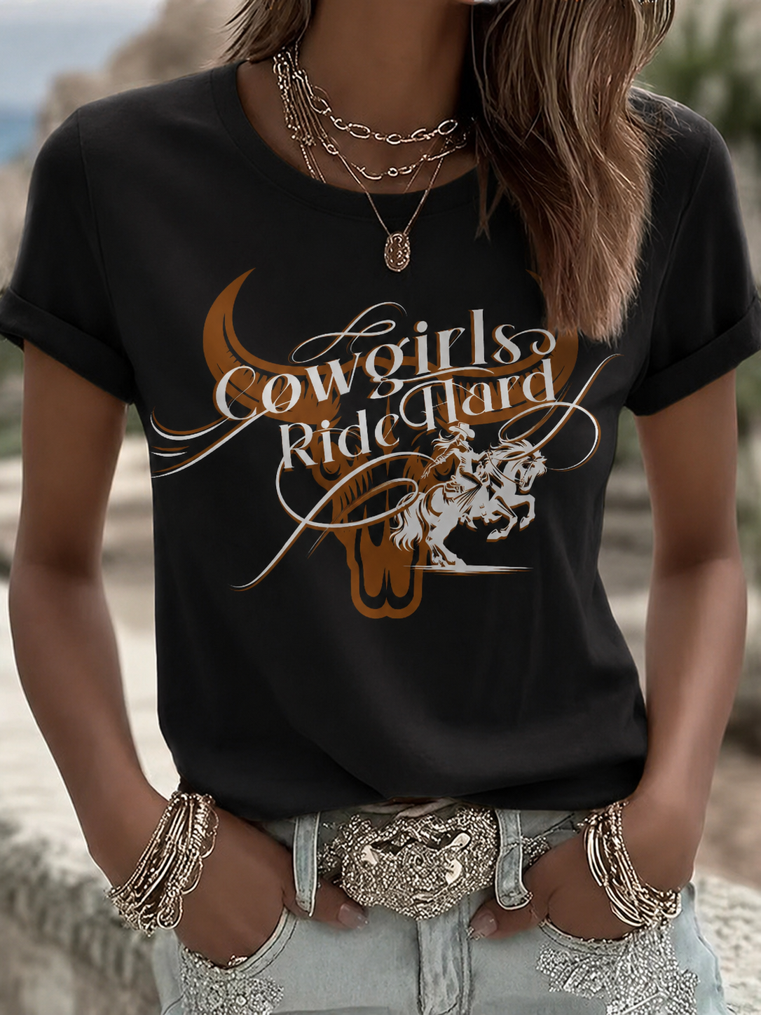 Women's Casual Simple Steed Printed T-Shirt
