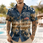 Men'S Casual American Eagle Flag Five Pointed Star Tie Dye Art Printed Shirt