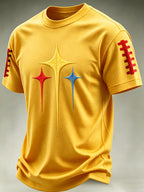 Men's Football Print Waffle Round Neck T-Shirt