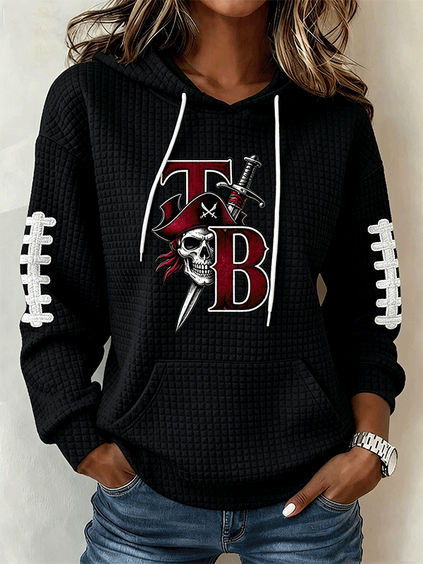 Women's Football Printed Checkered Fabric Hooded Sweatshirt