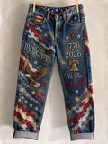 Women's 250th Anniversary Hot Diamond Printed Casual Jeans