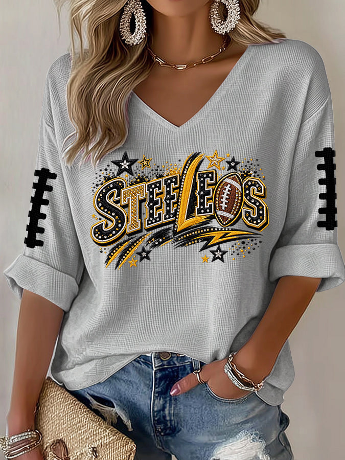 Women'S Football  Print Waffle  Top