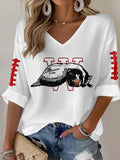 Women'S Football Print Waffle  Top