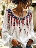 Women's Vintage American Flag Floral Art Cotton-Linen Shirt