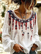 Women's Vintage American Flag Floral Art Cotton-Linen Shirt
