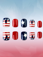 Red, White And Blue Star-shaped Pattern False Nails