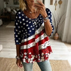 Women's American Flag Printed Cotton and Hemp Top
