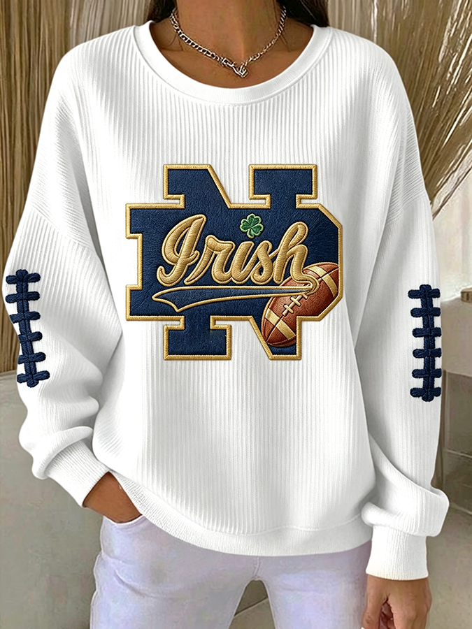 Women'S Embroidered Printed Round Neck Rugby Top