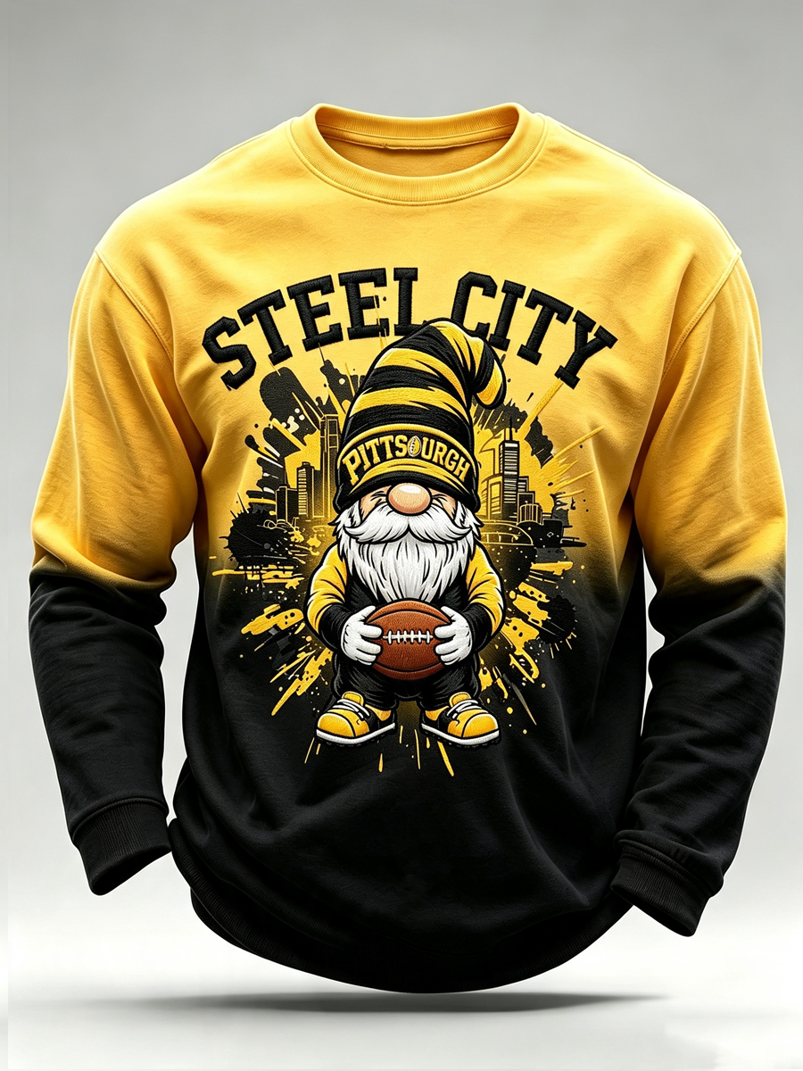 Men'S Fan Printed Round Neck Long Sleeved Sweatshirt