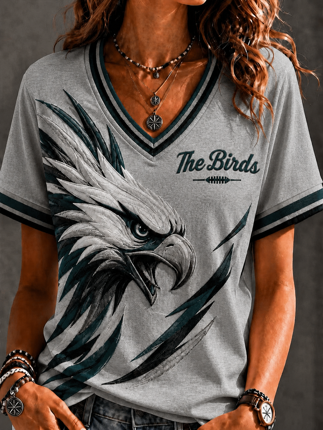 Women'S Retro Rugby Eagle Printed Casual T-Shirt