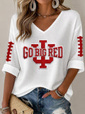 Women'S Hometown Football Team Patterned Waffle V-Neck Top