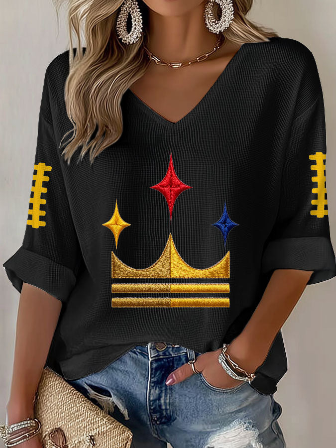 Women'S Football Print Waffle  Top
