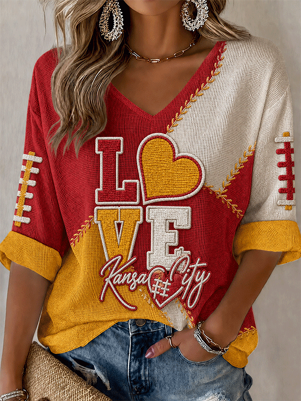 Women's LOVE Football Waffle Top