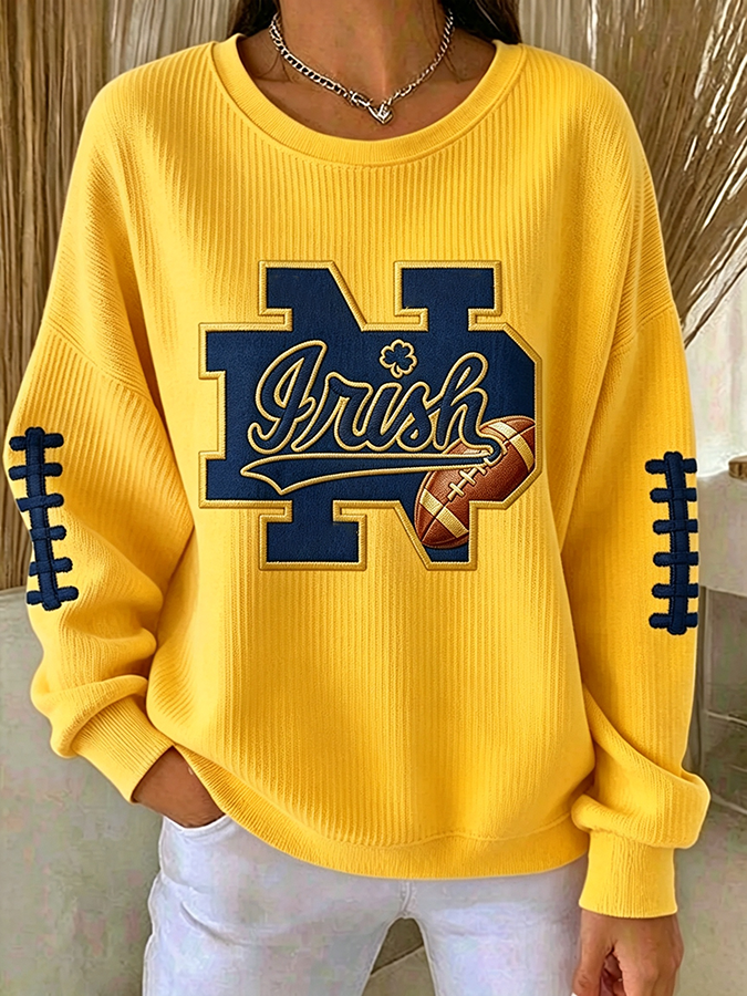 Women'S Embroidered Printed Round Neck Rugby Top