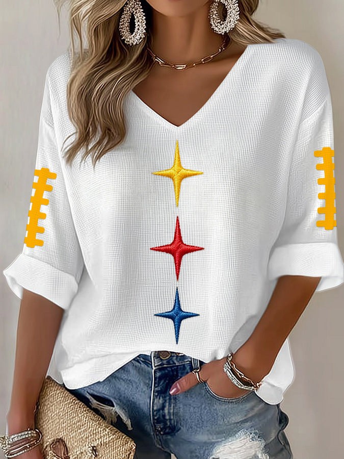 Women'S Football  Print Waffle  Top