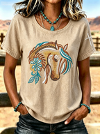 Women's Western Style Animal Cross Round Neck T-Shirt
