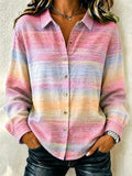 Women'S Pink Gradient Lapel Long Sleeved Shirt