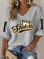 Women's Football Printed V-Neck T-Shirt