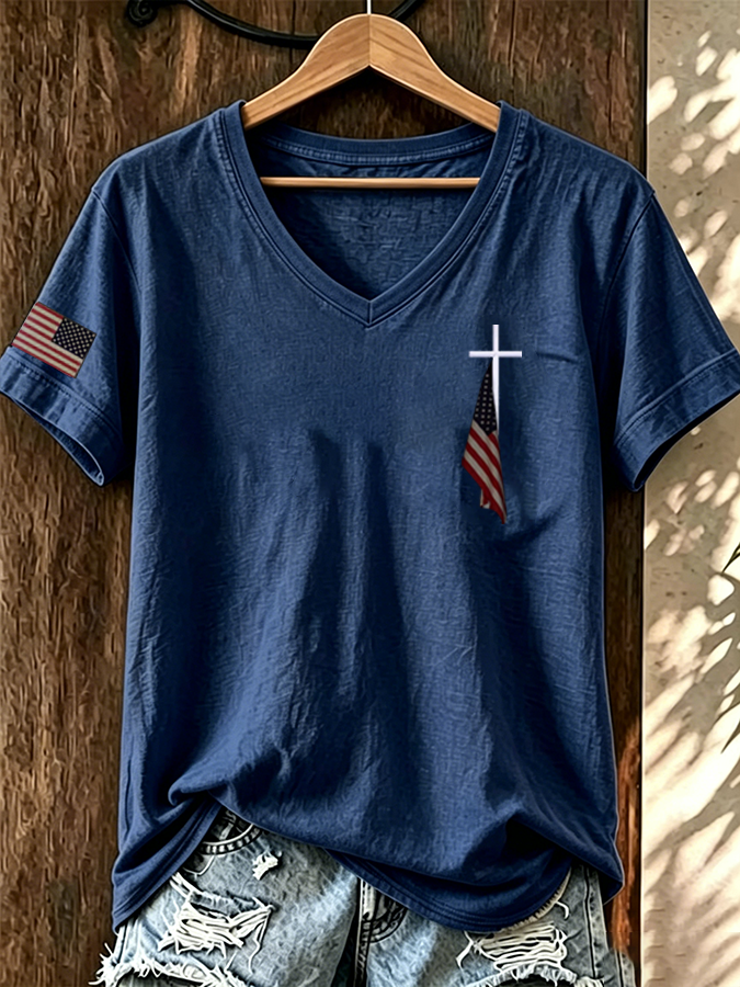 Women's Flag Cross Print T-Shirt