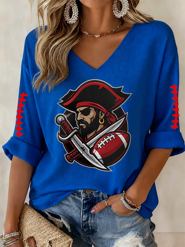 Women's Football Print Casual Waffle Top