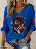 Women's Football Print Casual Waffle Top