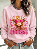 Women'S Casual Cancer Promotion Month Printed Round Neck Top