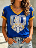 Women's Rams Football Game Print V-Neck T-Shirt