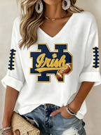 Women'S Rugby Patterned Waffle V-Neck Top