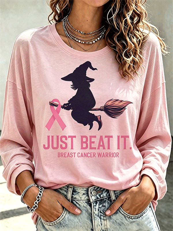Women's Witch Breast Cancer Warrior Long Sleeve Tee
