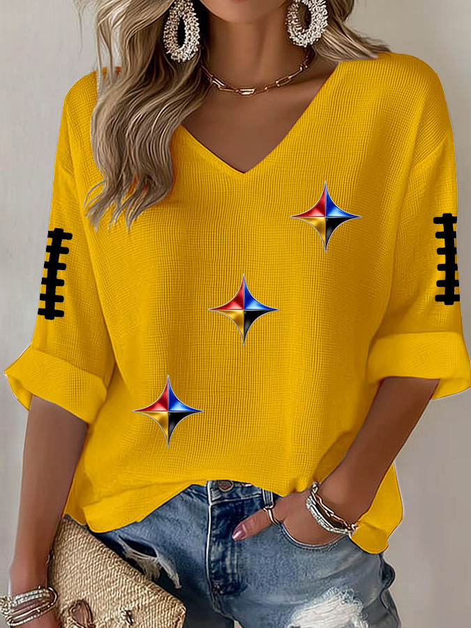 Women'S Football Print Waffle  Top