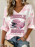 Women'S Football Inspirational Slogan Sequined V-Neck Top