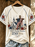 Women'S 250Th Anniversary American Flag Star Casual Round Neck T-Shirt