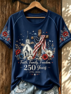 Women'S 250Th Anniversary American Flag Star Casual Round Neck T-Shirt