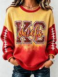 Women's Football Print Crew Neck Check Sweatshirt