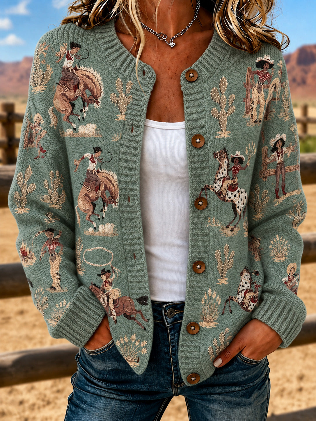 Ladies' Western Style Sweater Cardigan