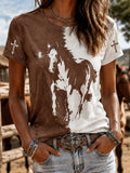 Women'S Western Style Animal Cross Round Neck T-Shirt