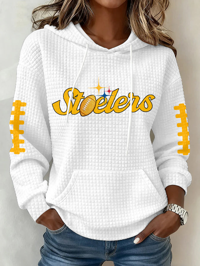 Women's Casual Football Printed Waffle Hoodie