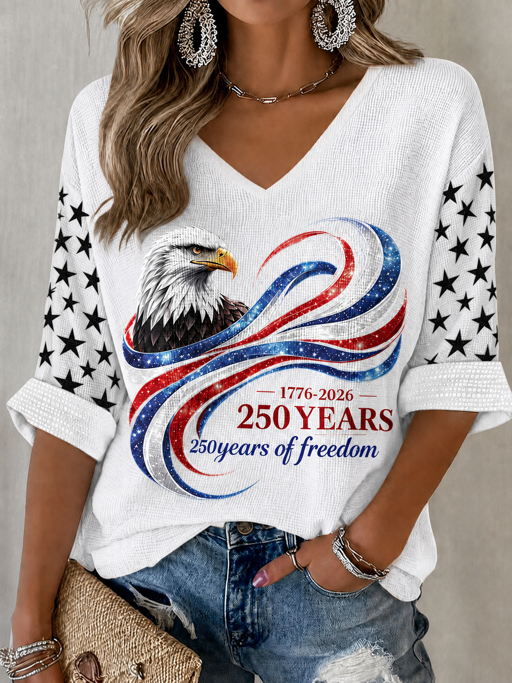 Women'S Retro Flag Art Printed Casual T-Shirt