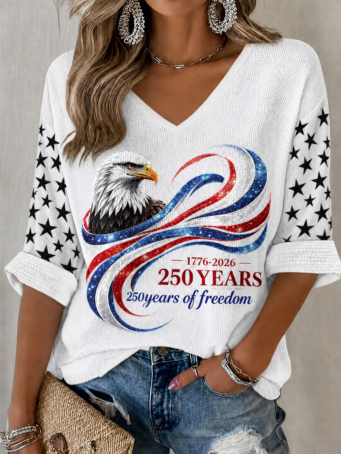 Women'S Retro Flag Art Printed Casual T-Shirt