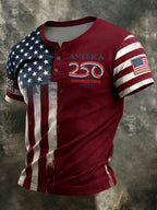 Men'S And Women'S 250Th Anniversary Celebration Henry Round Neck Button T-Shirt