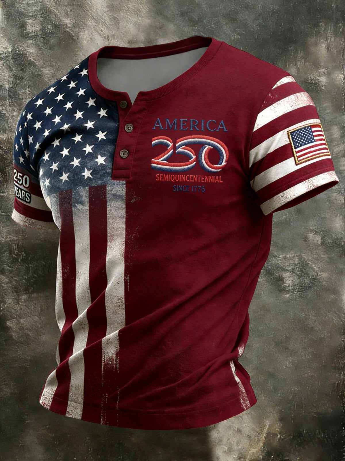Men'S And Women'S 250Th Anniversary Celebration Henry Round Neck Button T-Shirt