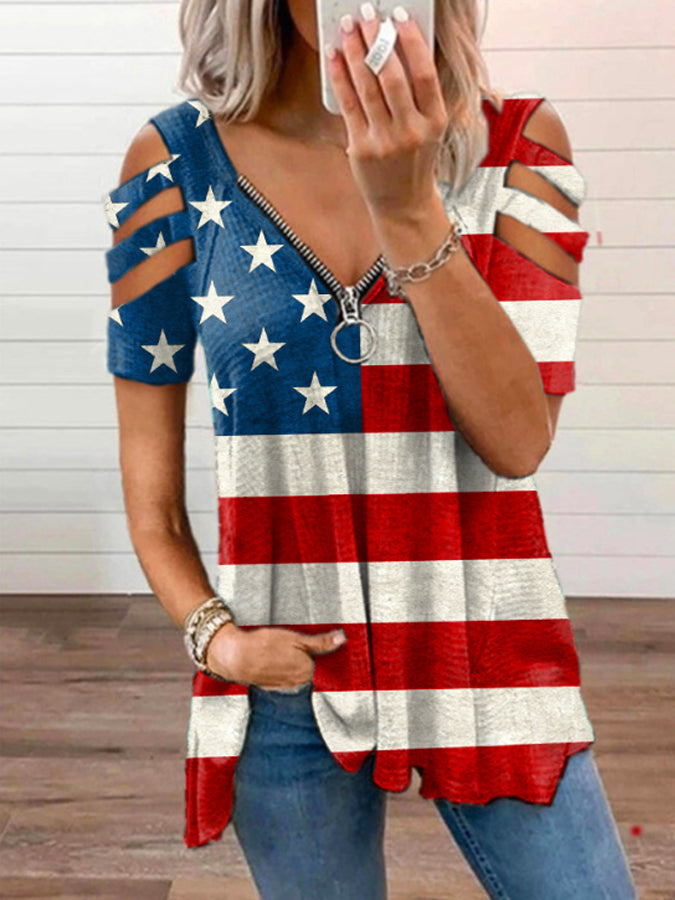 Women's Retro American Flag Print Casual Top