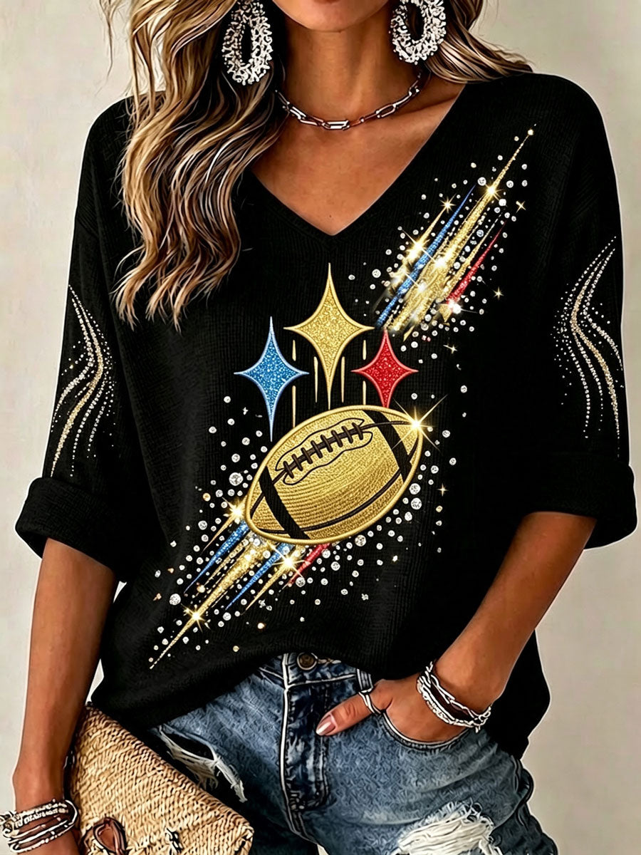 Women'S Football Print Waffle  Top