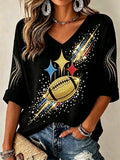 Women'S Football Print Waffle  Top