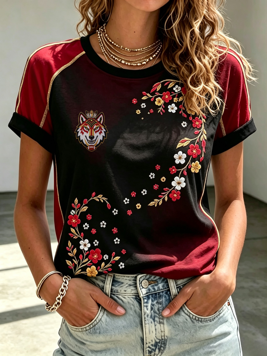 Women's Football Fan Print Casual T-shirt